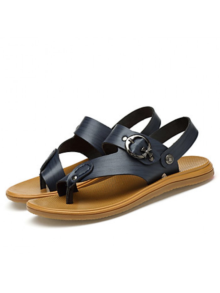 Men's Genuine Leather Slippers Casual Leather Sandals Beach Shoes Blue / Brown / Khaki