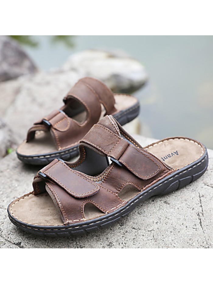 Men's Shoes Outdoor / Work & Duty / Casual Leather Sandals Black / Brown / Khaki