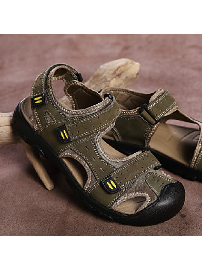 Men's Shoes Outdoor / Casual Nappa Leather / Fabric Sandals Brown / Yellow / Khaki