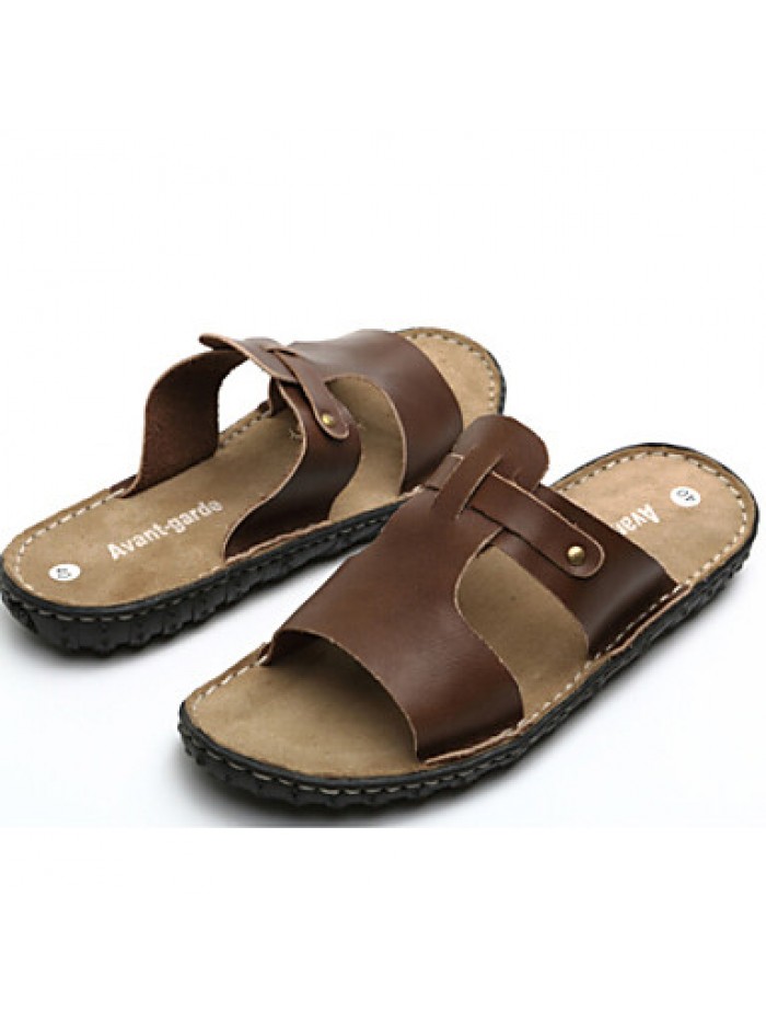 Men's Shoes Outdoor / Office & Career / Work & Duty / Athletic / Dress / Casual Nappa Leather Slippers Brown