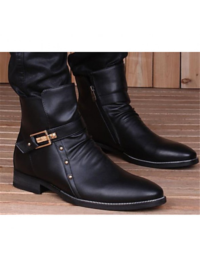 Shoes Casual Leather Boots Elevator Shoes Black