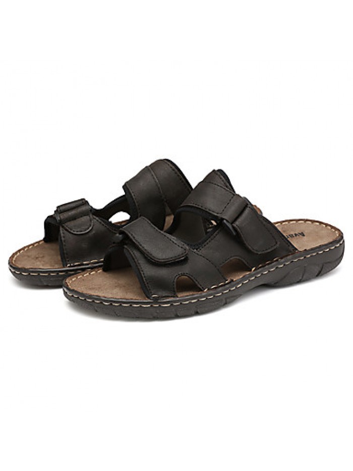 Men's Shoes Outdoor / Work & Duty / Casual Leather Sandals Black / Brown / Khaki